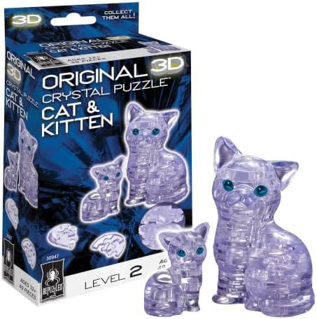 Cat & Kitten original 3d crystal puzzle assembled on a work bench