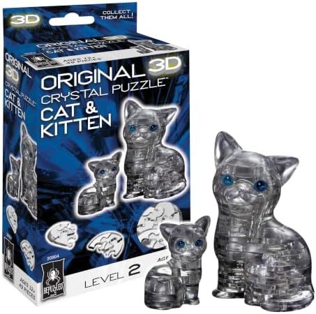 Cat & Kitten original 3d crystal puzzle assembled on a work bench