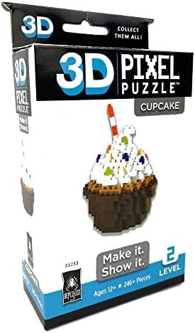 Cupcake 3d pixel puzzle assembled on a work bench