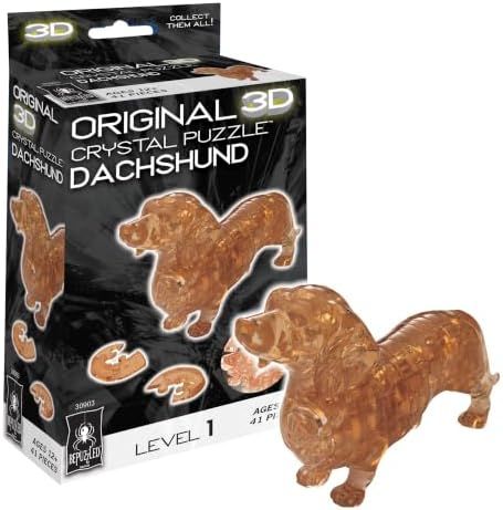 Dachshund original 3d crystal puzzle assembled on a work bench
