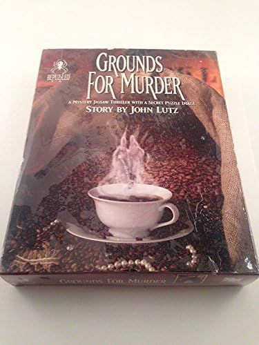 Grounds for Murder classic mystery jigsaw puzzle assembled on a work bench
