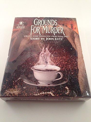 Grounds for Murder classic mystery jigsaw puzzle assembled on a work bench