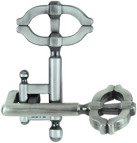 Key hanayama cast metal puzzle assembled on a work bench