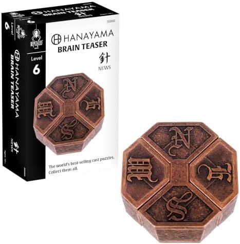 News hanayama cast metal puzzle assembled on a work bench