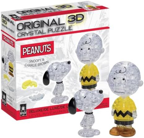 Peanuts Snoopy & Charlie Brown deluxe 3d crystal puzzle assembled on a work bench