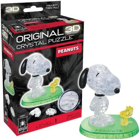 Peanuts Snoopy and Woodstock original 3d crystal puzzle assembled on a work bench