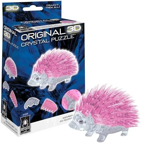 Rose Pink Hedgehog original 3d crystal puzzle assembled on a work bench