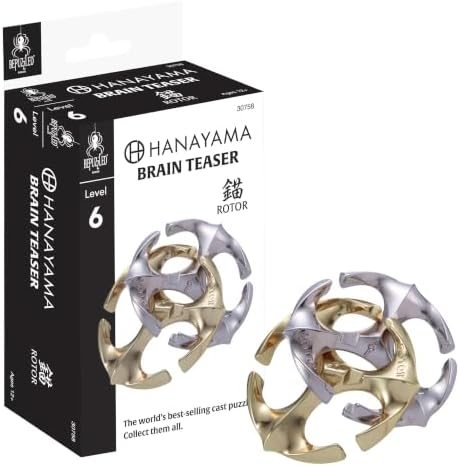 Rotor hanayama cast metal puzzle assembled on a work bench