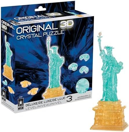 Statue of Liberty deluxe 3d crystal puzzle assembled on a work bench